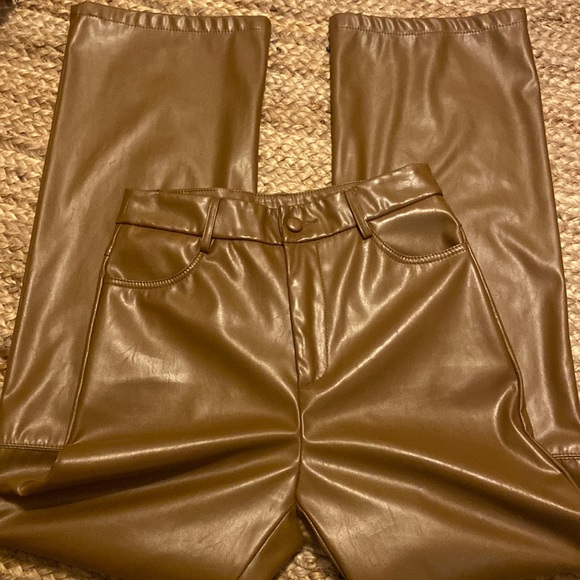 Brown Straight Leg Faux-Leather Pants - Picture 1 of 3